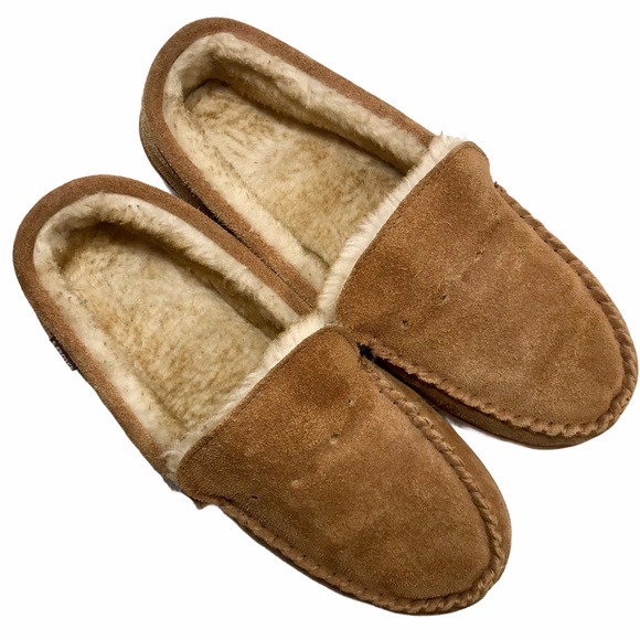 LAMO Chestnut Brown Suede Moccasin Slippers  NO LACINGS Faux Fur Lined US 10 - Picture 2 of 13